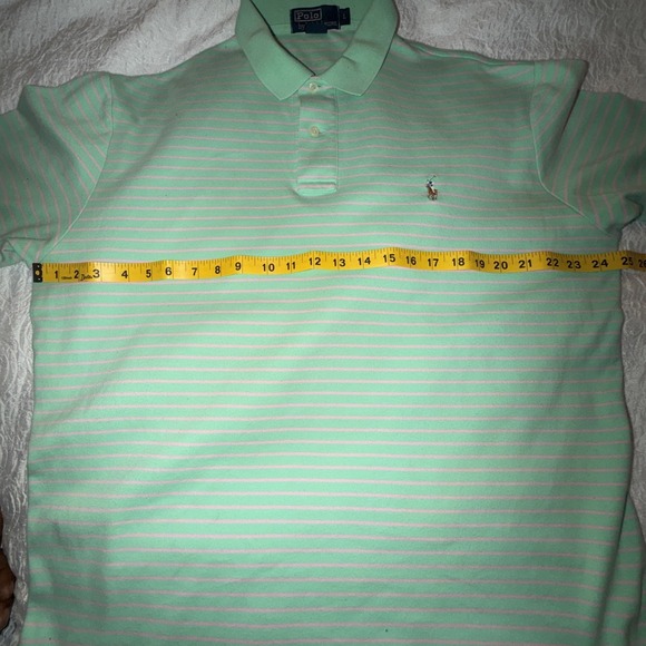 Vintage Polo Ralph Lauren Striped Polo Shirt Green Pink Men's Large Y2K - Picture 5 of 8